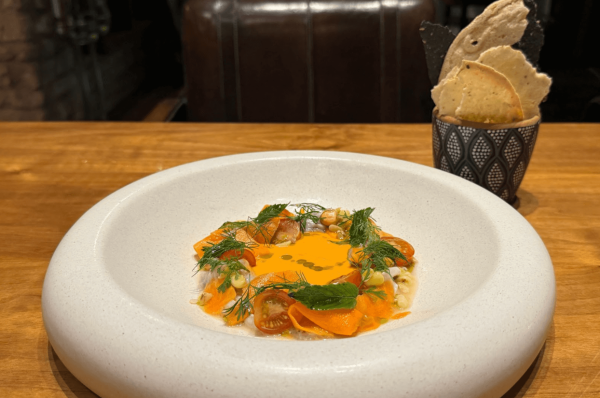 fresh seafood mixture plated with large bowl